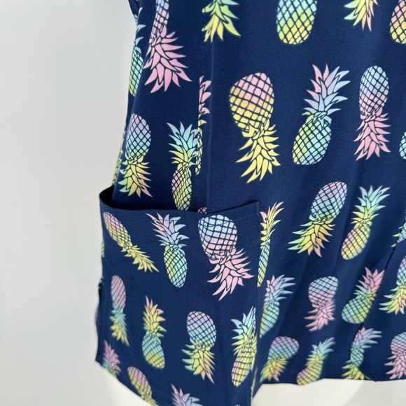 NWT Maevn navy multi color pineapple print scrub top - Picture 3 of 11